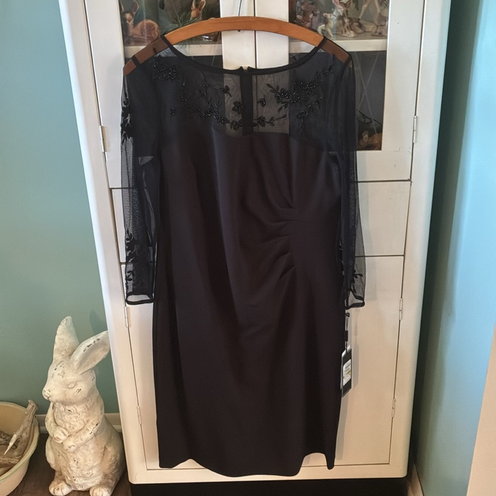 Karl Lagerfeld sz 14 Elegant Black Dress with Sheer Beaded Embellishments nwt